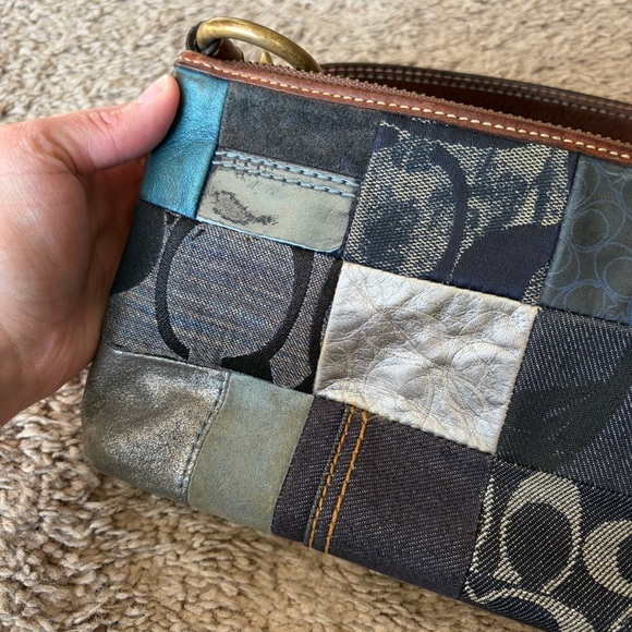 Vintage Coach Denim & Leather Blue Patchwork Pochette Shoulder Hobo Purse - Picture 4 of 16